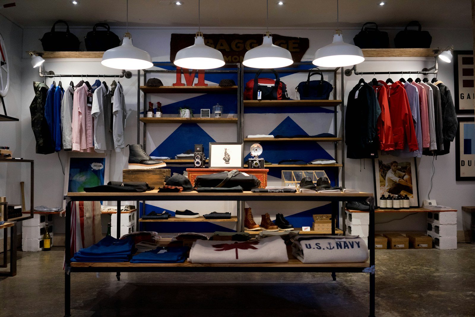 Apparel displayed on a retail shop floor