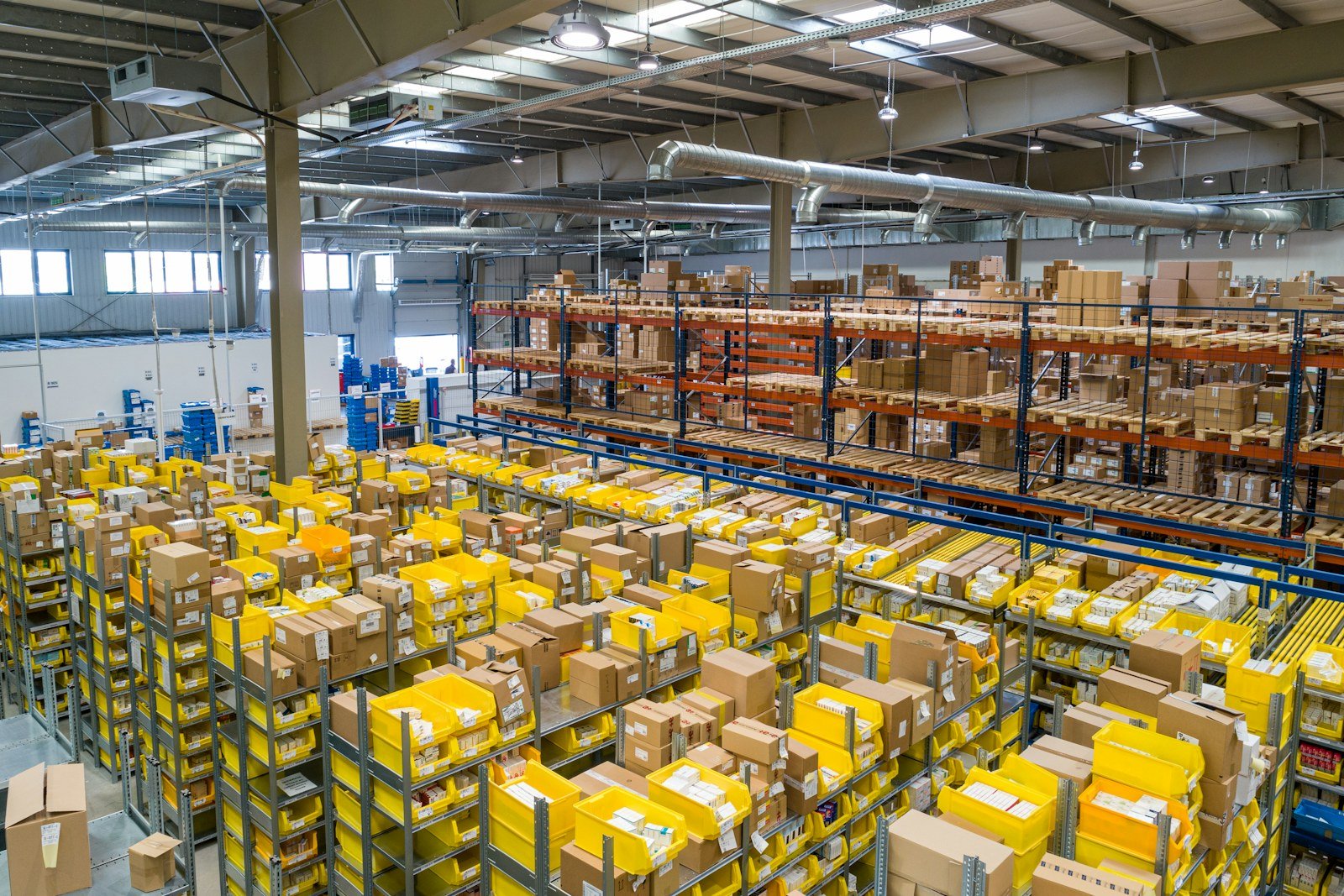 Cartons staged on a warehouse floor